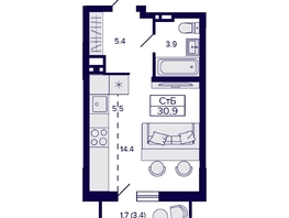 Продается 1-комнатная квартира ЖК Gorizont (Горизонт), 39.1  м², 5500000 рублей