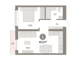 Продается 1-комнатная квартира ЖК Авиатор, дом 3, 42.96  м², 6960000 рублей