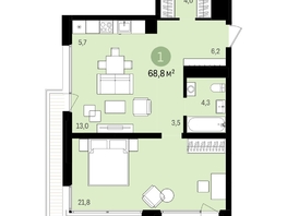 Продается 1-комнатная квартира ЖК Авиатор, дом 1-2, 68.83  м², 11040000 рублей