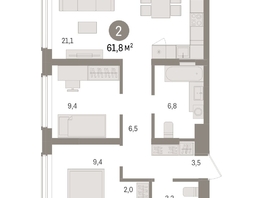 Продается 2-комнатная квартира ЖК Авиатор, дом 3, 61.75  м², 9350000 рублей