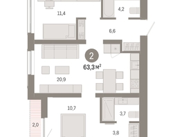 Продается 2-комнатная квартира ЖК Европейский берег, дом 49, 63.25  м², 10390000 рублей