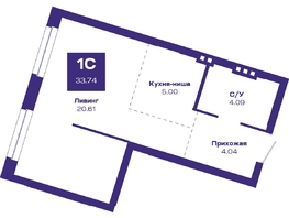 Продается 1-комнатная квартира ЖК Базилик, дом 2, 33.74  м², 4946480 рублей