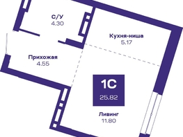 Продается 1-комнатная квартира ЖК Базилик, дом 2, 25.82  м², 4318000 рублей