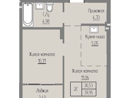 Продается 2-комнатная квартира ЖК Базилик, дом 2, 36.53  м², 5264000 рублей