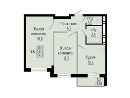 Продается 2-комнатная квартира ЖК Матрешкин двор, дом 2, 54.1  м², 6500000 рублей