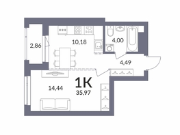 Продается 1-комнатная квартира ЖК Горская Лагуна, корпус 2, 35.97 м², 7983600 рублей