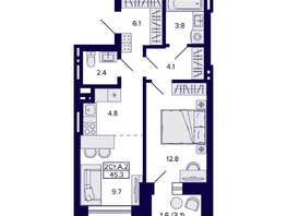 Продается 2-комнатная квартира ЖК Сподвижники, 45.3  м², 5650000 рублей