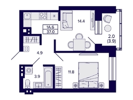 Продается 1-комнатная квартира ЖК Сподвижники, 37  м², 5050000 рублей