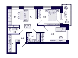 Продается 3-комнатная квартира ЖК Сподвижники, 63.3  м², 7040000 рублей