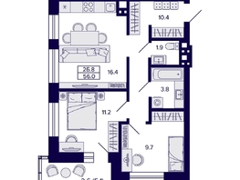 Продается 2-комнатная квартира ЖК Сподвижники, 56  м², 6550000 рублей