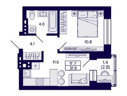 Продается 1-комнатная квартира ЖК Сподвижники, 31.9  м², 4450000 рублей