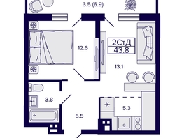 Продается 2-комнатная квартира ЖК Gorizont (Горизонт), 43.8  м², 7400000 рублей