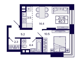 Продается 2-комнатная квартира ЖК Citatum (Цитатум), 40.3  м², 7500000 рублей