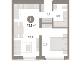 Продается 1-комнатная квартира ЖК Авиатор, дом 3, 43.05  м², 6690000 рублей