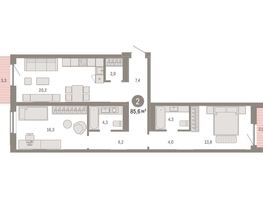 Продается 2-комнатная квартира ЖК Европейский берег, дом 49, 85.64  м², 13210000 рублей