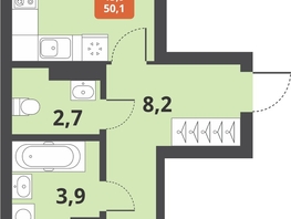 Продается 2-комнатная квартира ЖК Тайгинский парк, дом 3, 50.1  м², 7100000 рублей