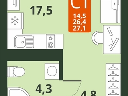 Продается Студия ЖК Тайгинский парк, дом 4, 27.1  м², 4320000 рублей