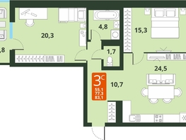 Продается 3-комнатная квартира ЖК Тайгинский парк, дом 4, 83.1  м², 9060000 рублей