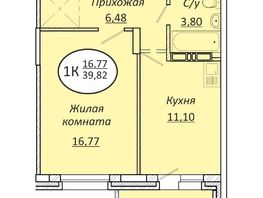 Продается 1-комнатная квартира ЖК Пролетарский, 39.82  м², 5176600 рублей