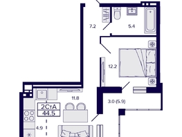 Продается 2-комнатная квартира ЖК Gorizont (Горизонт), 44.5  м², 6250000 рублей