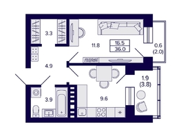 Продается 1-комнатная квартира ЖК Сподвижники, 36  м², 4950000 рублей