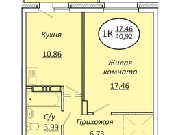 Продается 1-комнатная квартира ЖК Пролетарский, 40.92  м², 5196840 рублей