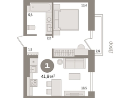 Продается 1-комнатная квартира ЖК Авиатор, дом 2, 41.9  м², 7300000 рублей