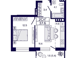 Продается 2-комнатная квартира ЖК Luna (Луна), 37.6 м², 6650000 рублей