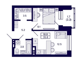 Продается 1-комнатная квартира ЖК Сподвижники, 35.8  м², 4550000 рублей