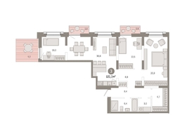 Продается 3-комнатная квартира ЖК Европейский берег, дом 44, 121.3  м², 16570000 рублей