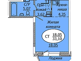 Продается Студия ЖК Комета - Октябрьский, б/с 1, 33.1  м², 4369200 рублей