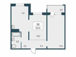 Продается 2-комнатная квартира ЖК Цветной бульвар, дом 3, 60.9  м², 7200000 рублей