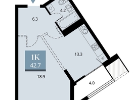 Продается 1-комнатная квартира ЖК Беринг, дом 2, 44.7  м², 9600000 рублей