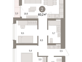 Продается 2-комнатная квартира ЖК Авиатор, дом 3, 60.16  м², 9770000 рублей