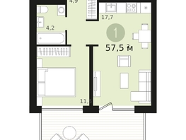 Продается 1-комнатная квартира ЖК Авиатор, дом 1-2, 57.5  м², 8870000 рублей