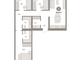 Продается 3-комнатная квартира ЖК Европейский берег, дом 49, 93.58  м², 14510000 рублей