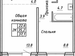 Продается 2-комнатная квартира ЖК Квартет, дом Дуэт, 37.1  м², 4640000 рублей