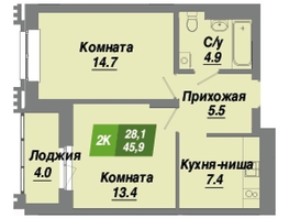 Продается 2-комнатная квартира ЖК Калининский квартал, дом 3, 45.9  м², 7573500 рублей