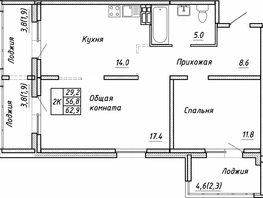 Продается 2-комнатная квартира ЖК Квартет, дом Дуэт, 62.9  м², 6810000 рублей