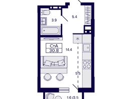 Продается 1-комнатная квартира ЖК Gorizont (Горизонт), 39.9  м², 5990000 рублей