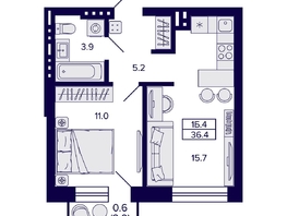 Продается 1-комнатная квартира ЖК Сподвижники, 36.4  м², 4600000 рублей