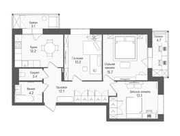 Продается 3-комнатная квартира ЖК Тетрис, корпус 2, 77.7  м&sup2;, 12053700 рублей