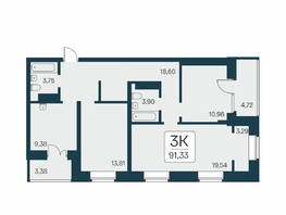 Продается 3-комнатная квартира ЖК Сакура парк, дом 2, 91.1  м², 16500000 рублей