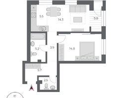 Продается 2-комнатная квартира ЖК ОСКАР, дом 2, 54.9  м&sup2;, 11225000 рублей