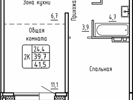 Продается 2-комнатная квартира ЖК Самоцветы, Бирюза дом 1, 41.5  м², 5850000 рублей