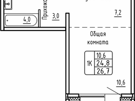 Продается 1-комнатная квартира ЖК Самоцветы, Бирюза дом 1, 26.7  м², 3200000 рублей