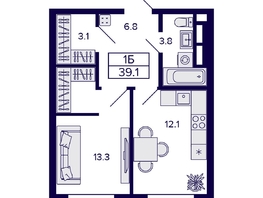 Продается 1-комнатная квартира ЖК Citatum (Цитатум), 39.1  м², 6550000 рублей