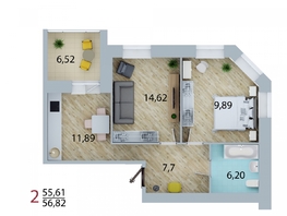 Продается 2-комнатная квартира ЕНИСЕЙСКИЙ, дом 1, 61.55 м², 5416400 рублей