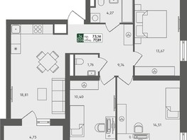 Продается 3-комнатная квартира ЖК Пушкино, дом 2, 77.89  м², 9750000 рублей