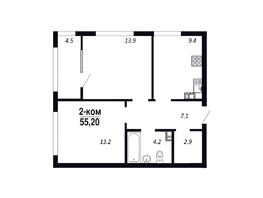 Продается 2-комнатная квартира ЖК ПАРК-квартал «Королёв», дом 1, 55.2  м², 8942400 рублей